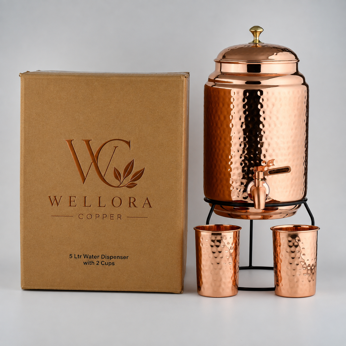 Wellora Dispenser Set  4L Copper Water Dispenser & 2 Glasses