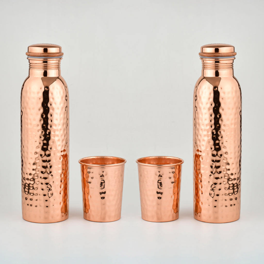 Wellora Gifting Duo  2 Hammered Bottles & 2 Glasses