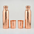 Wellora Gifting Duo  2 Hammered Bottles & 2 Glasses